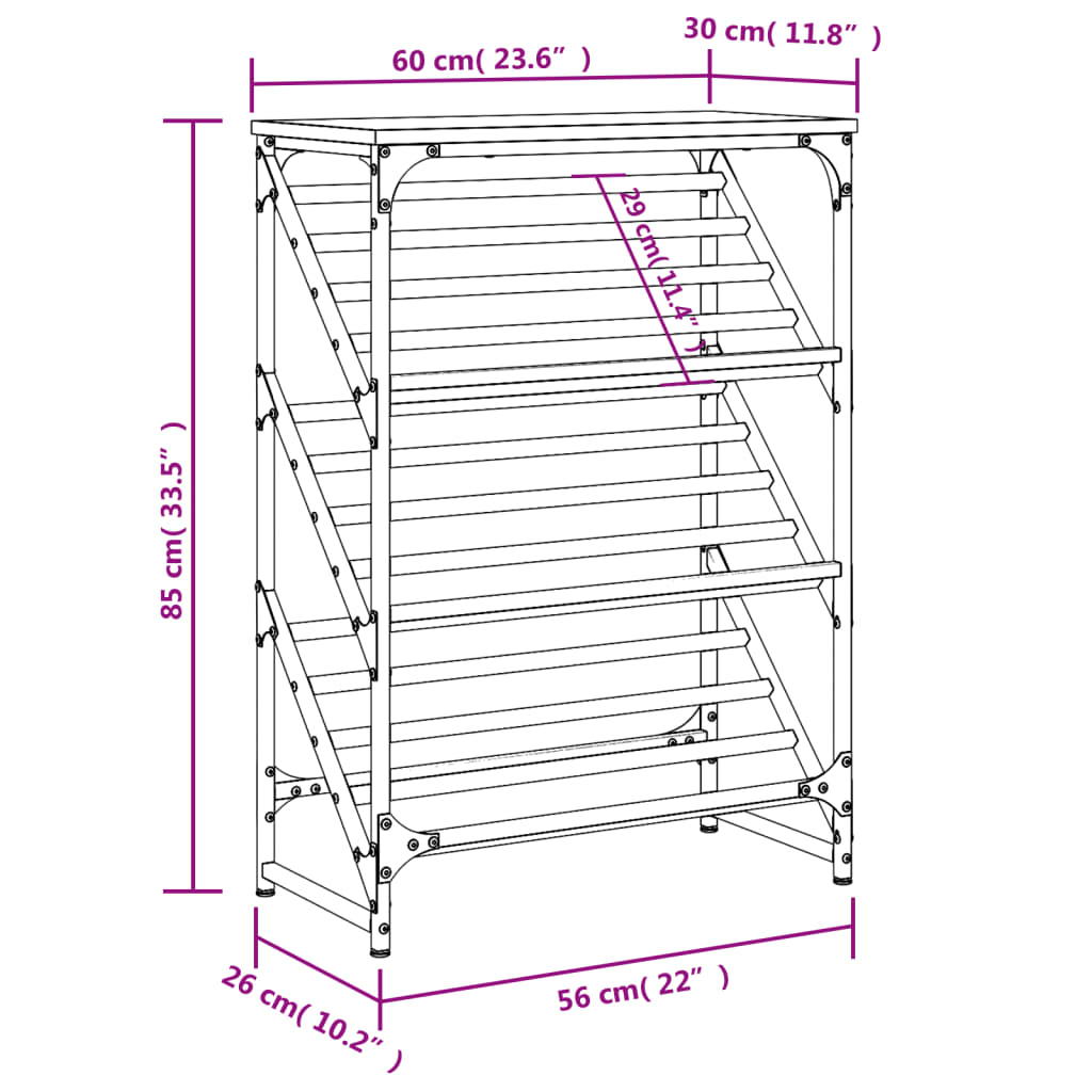 Shoe Rack Grey Sonoma 60x30x85 cm Engineered Wood