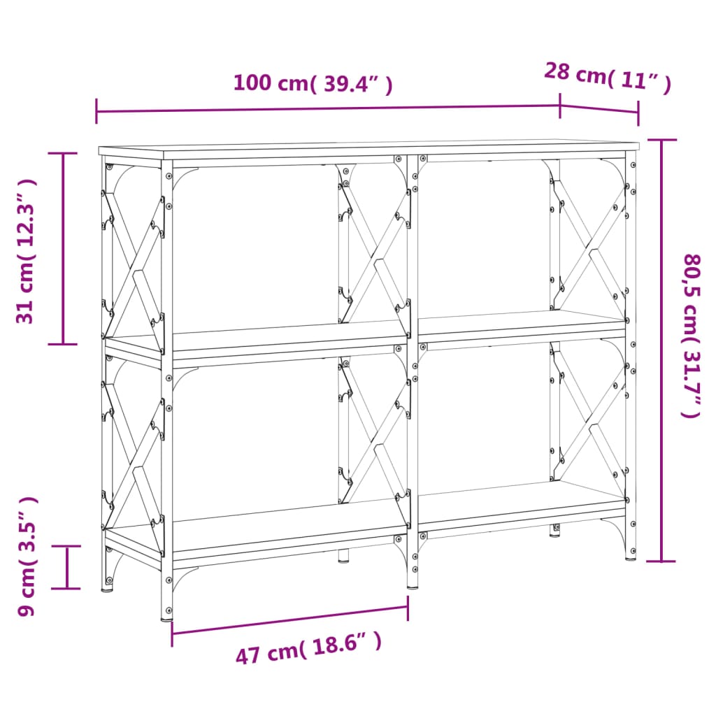 Console Table Smoked Oak 100x28x80.5 cm Engineered Wood