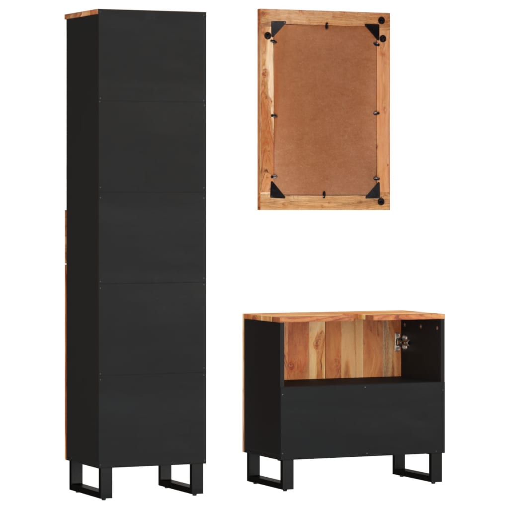3 Piece Bathroom Furniture Set Solid Wood Acacia