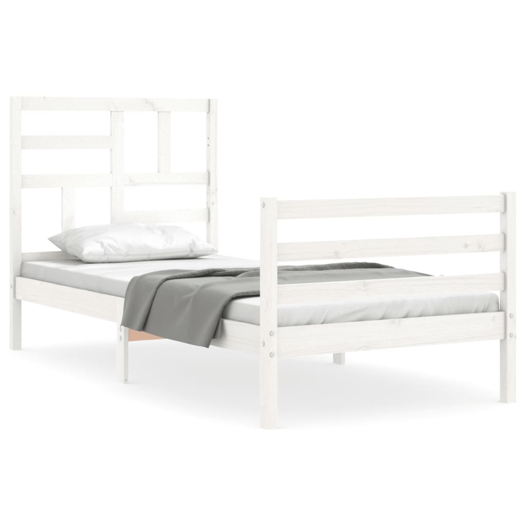Bed Frame without Mattress White Single Solid Wood