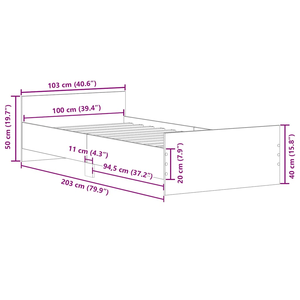 Bed Frame without Mattress Grey Sonoma 100x200 cm Engineered Wood