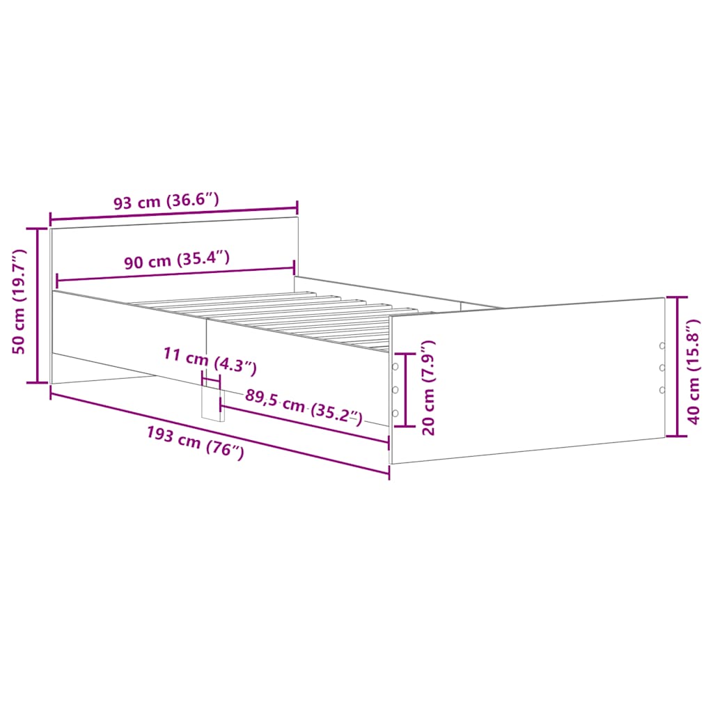 Bed Frame without Mattress White 90x190 cm Single Engineered Wood