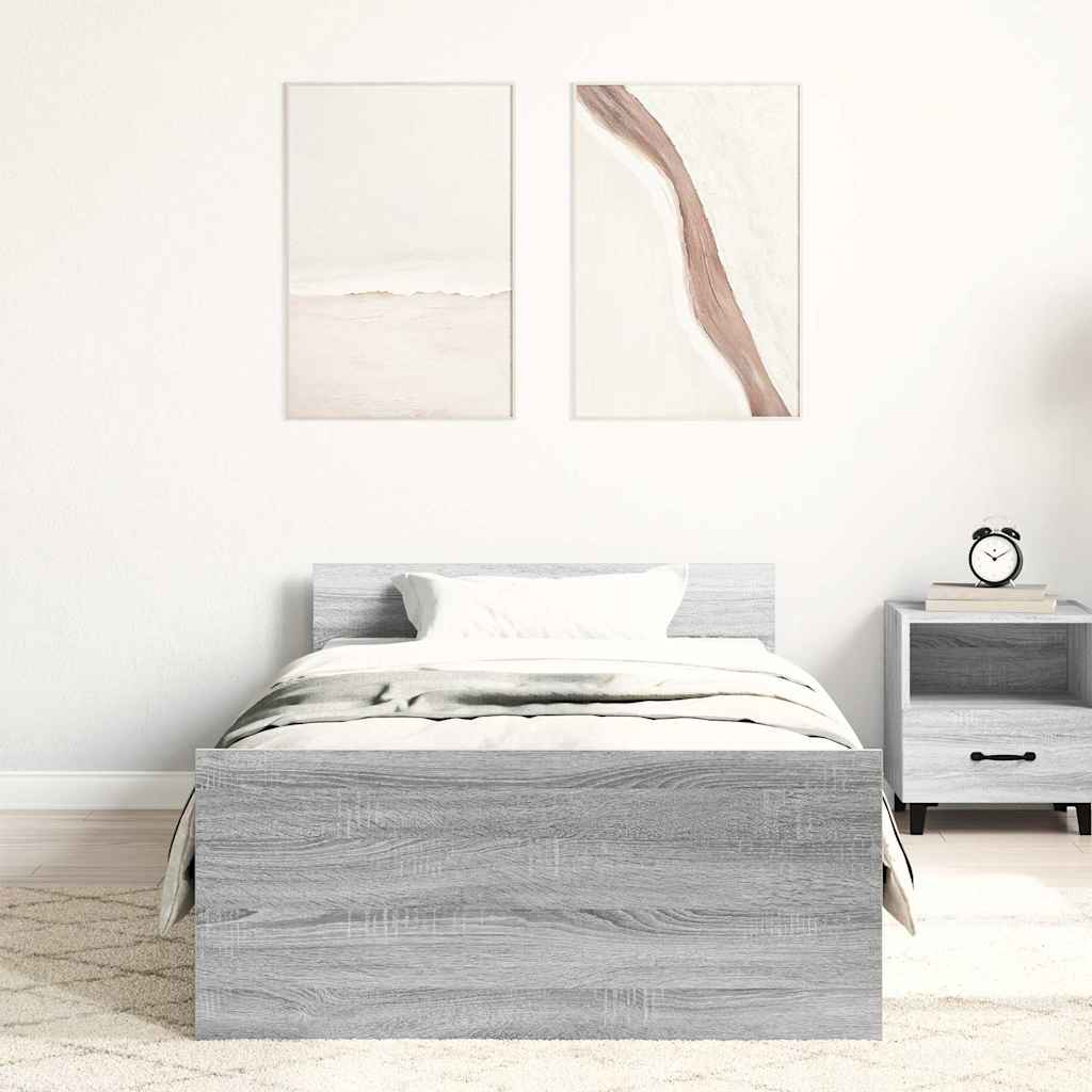 Bed Frame without Mattress Grey Sonoma 90x190 cm Single Engineered Wood