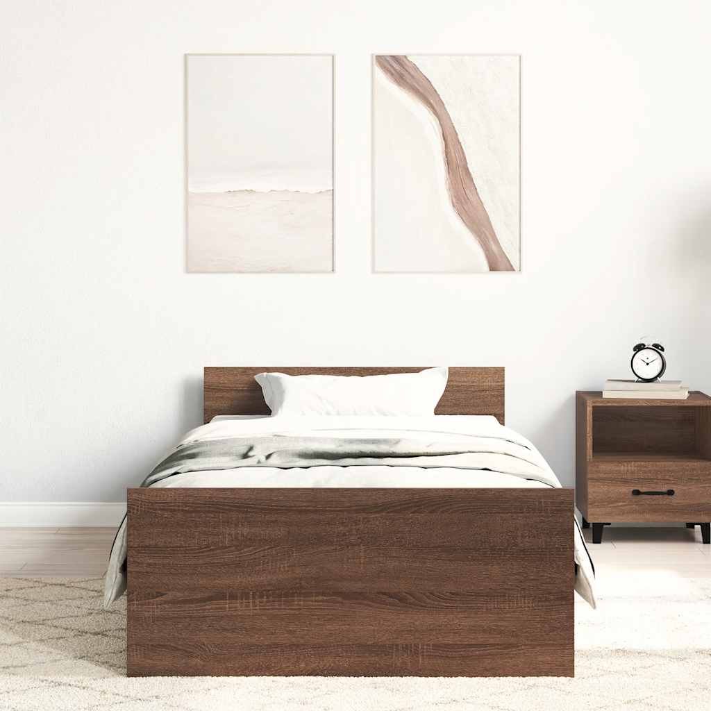 Bed Frame without Mattress Brown Oak 90x190 cm Single Engineered Wood