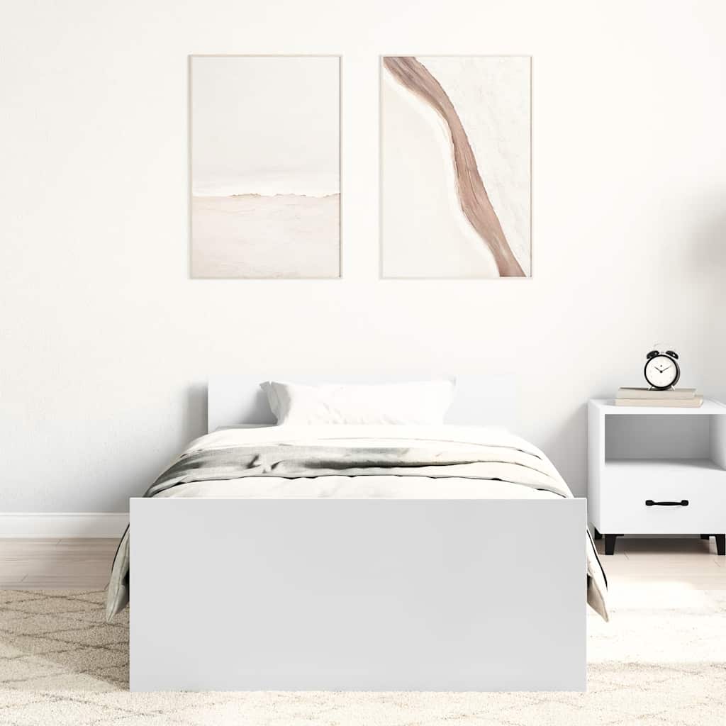 Bed Frame without Mattress White 75x190 cm Small Single Engineered Wood