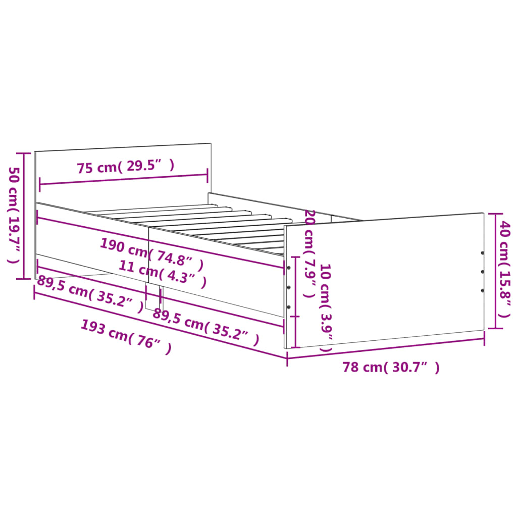 Bed Frame without Mattress White 75x190 cm Small Single Engineered Wood