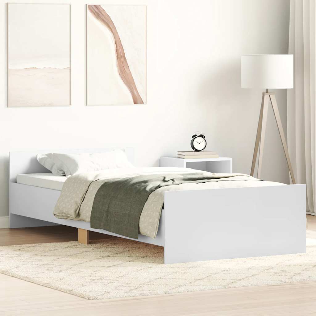 Bed Frame without Mattress White 75x190 cm Small Single Engineered Wood