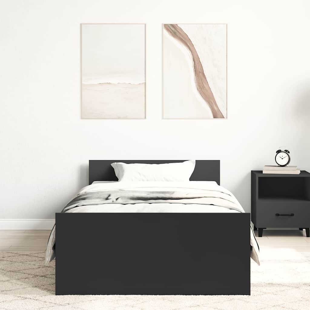 Bed Frame without Mattress Black 75x190 cm Small Single Engineered Wood