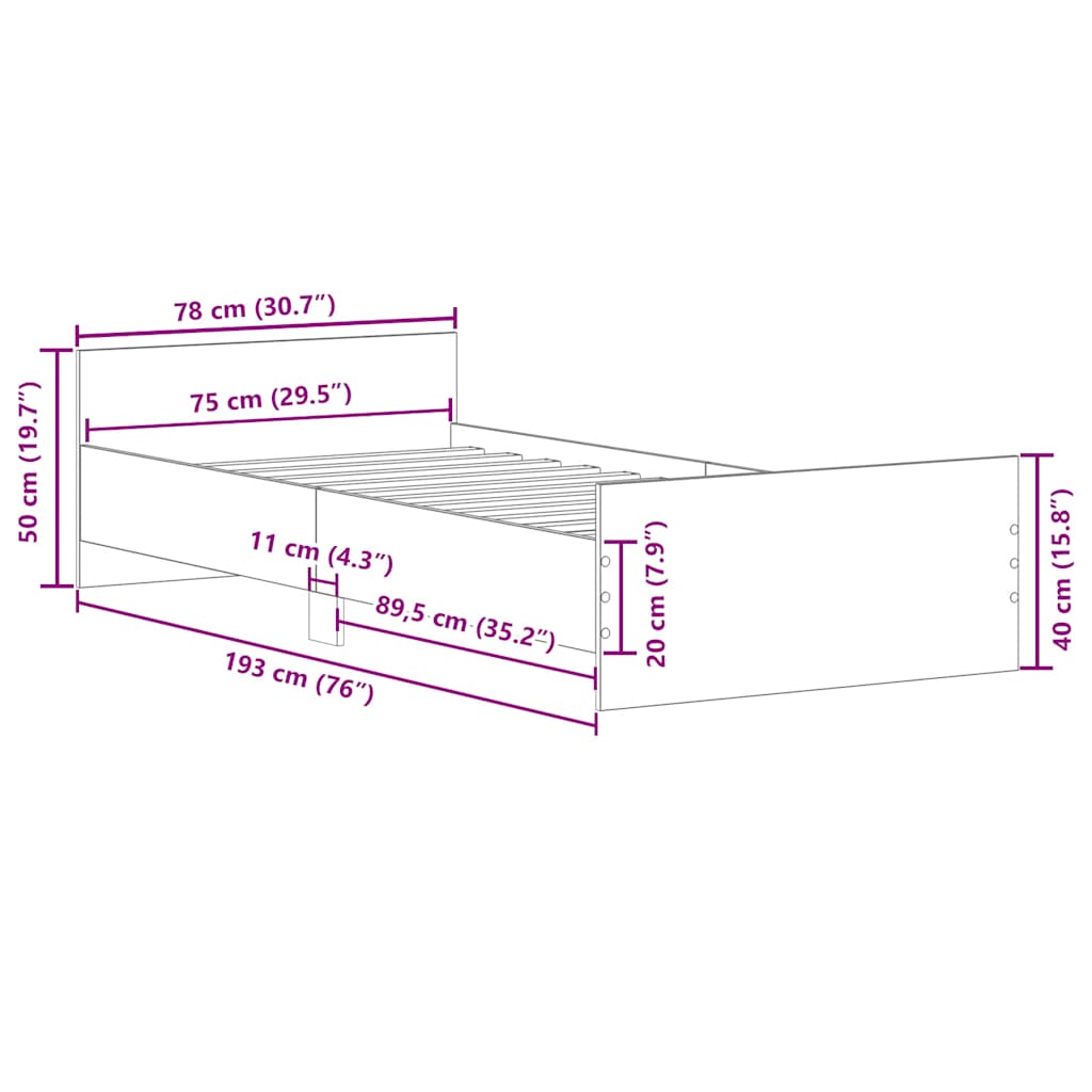 Bed Frame without Mattress Black 75x190 cm Small Single Engineered Wood
