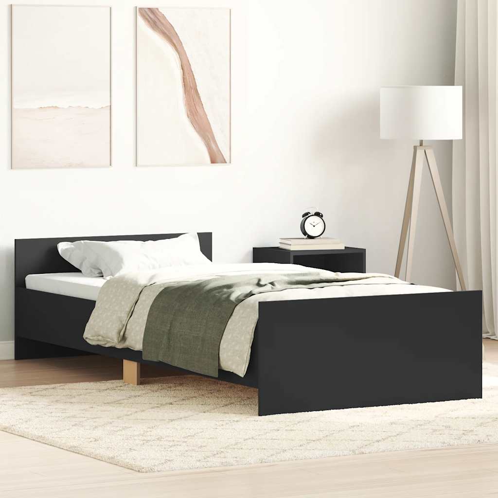 Bed Frame without Mattress Black 75x190 cm Small Single Engineered Wood