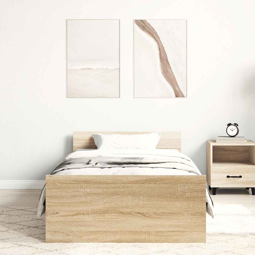 Bed Frame without Mattress Sonoma Oak 75x190 cm Small Single Engineered Wood