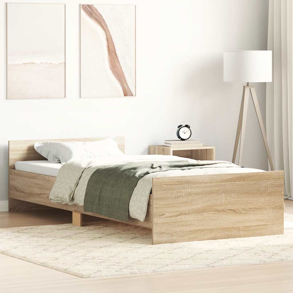 Bed Frame without Mattress Sonoma Oak 75x190 cm Small Single Engineered Wood