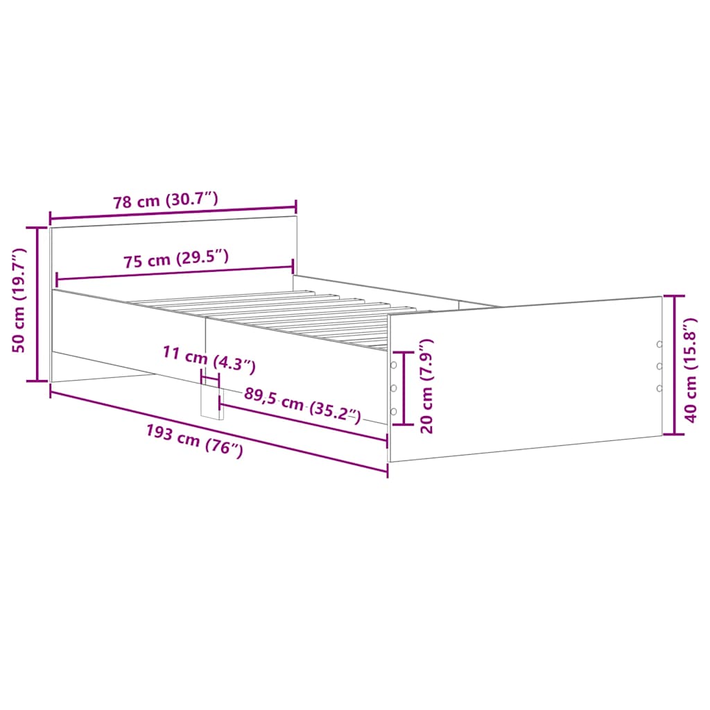 Bed Frame without Mattress Smoked Oak 75x190 cm Small Single Engineered Wood