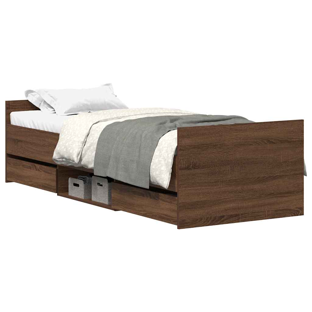 Bed Frame without Mattress Brown Oak 75x190 cm Small Single