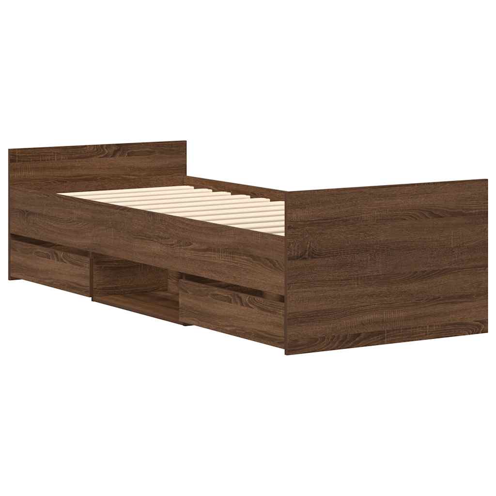 Bed Frame without Mattress Brown Oak 75x190 cm Small Single