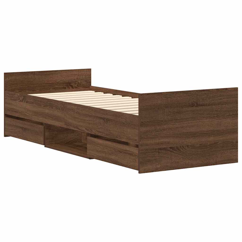 Bed Frame without Mattress Brown Oak 75x190 cm Small Single