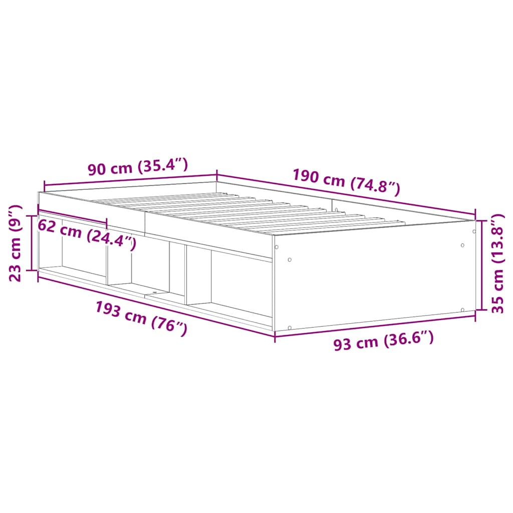Bed Frame without Mattress Smoked Oak 90x190 cm Single