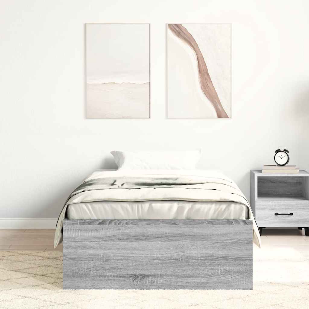 Bed Frame without Mattress Grey Sonoma 75x190 cm Small Single Small Single
