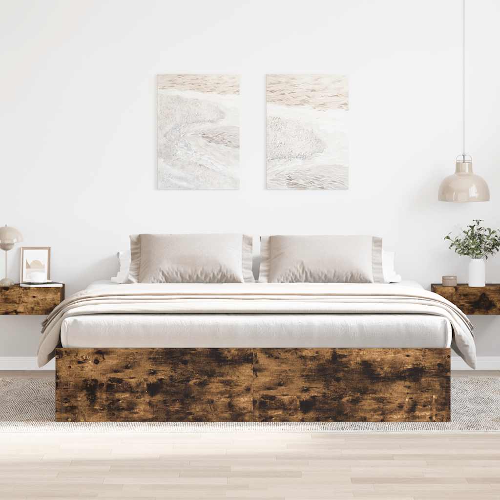 Bed Frame without Mattress Smoked Oak 180x200 cm Super King Super King Size