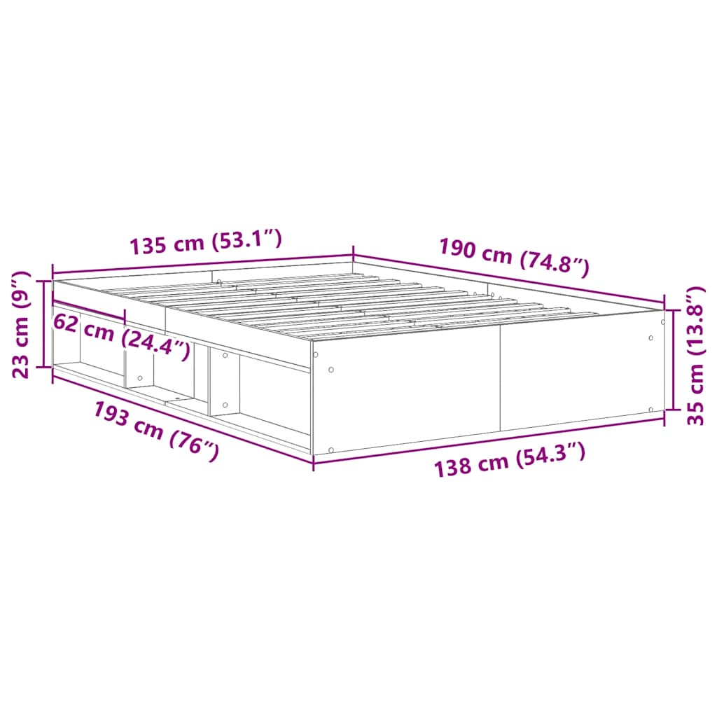 Bed Frame without Mattress Brown Oak 135x190 cm Double Double