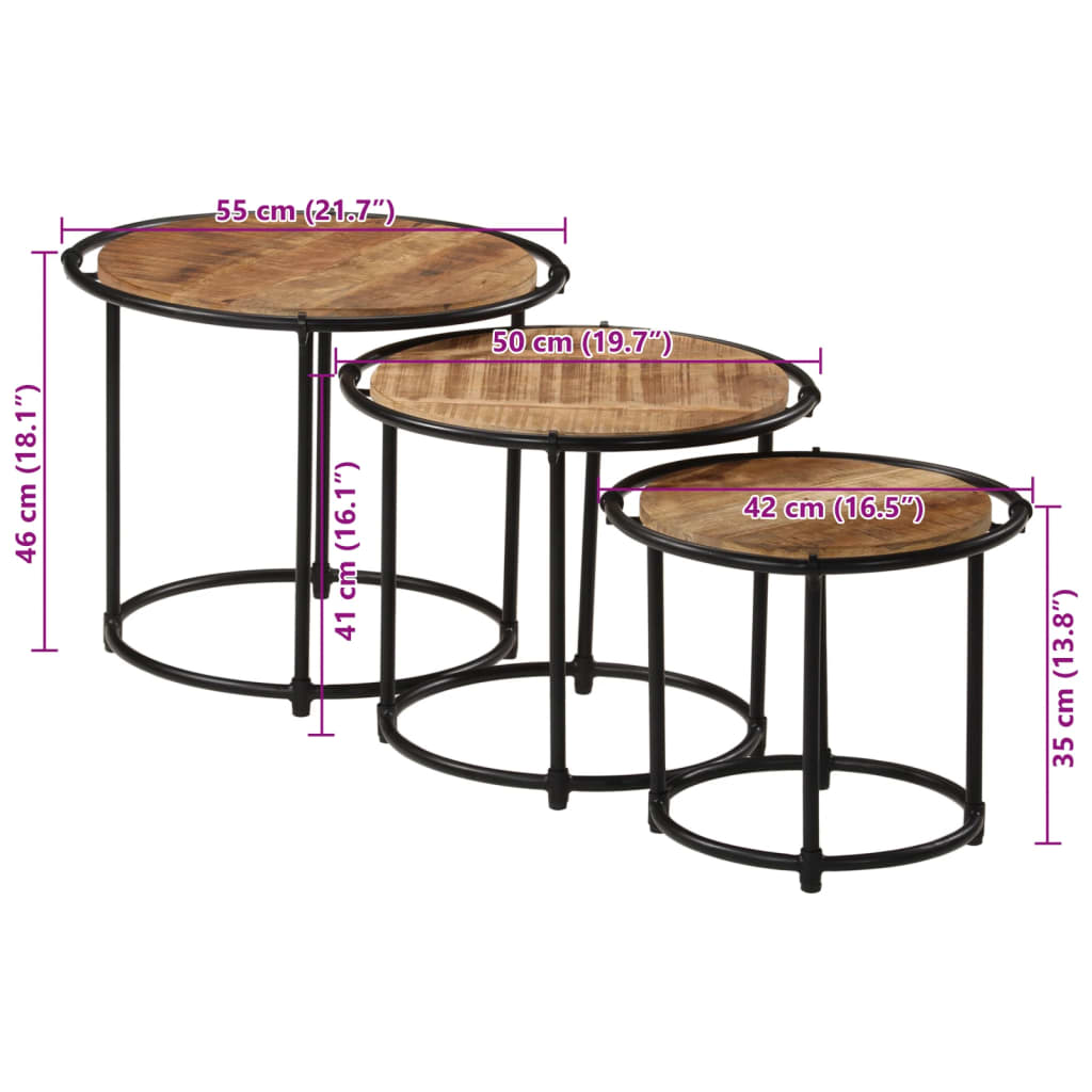 Nesting Tables 3 pcs Solid Rough Wood Mango
