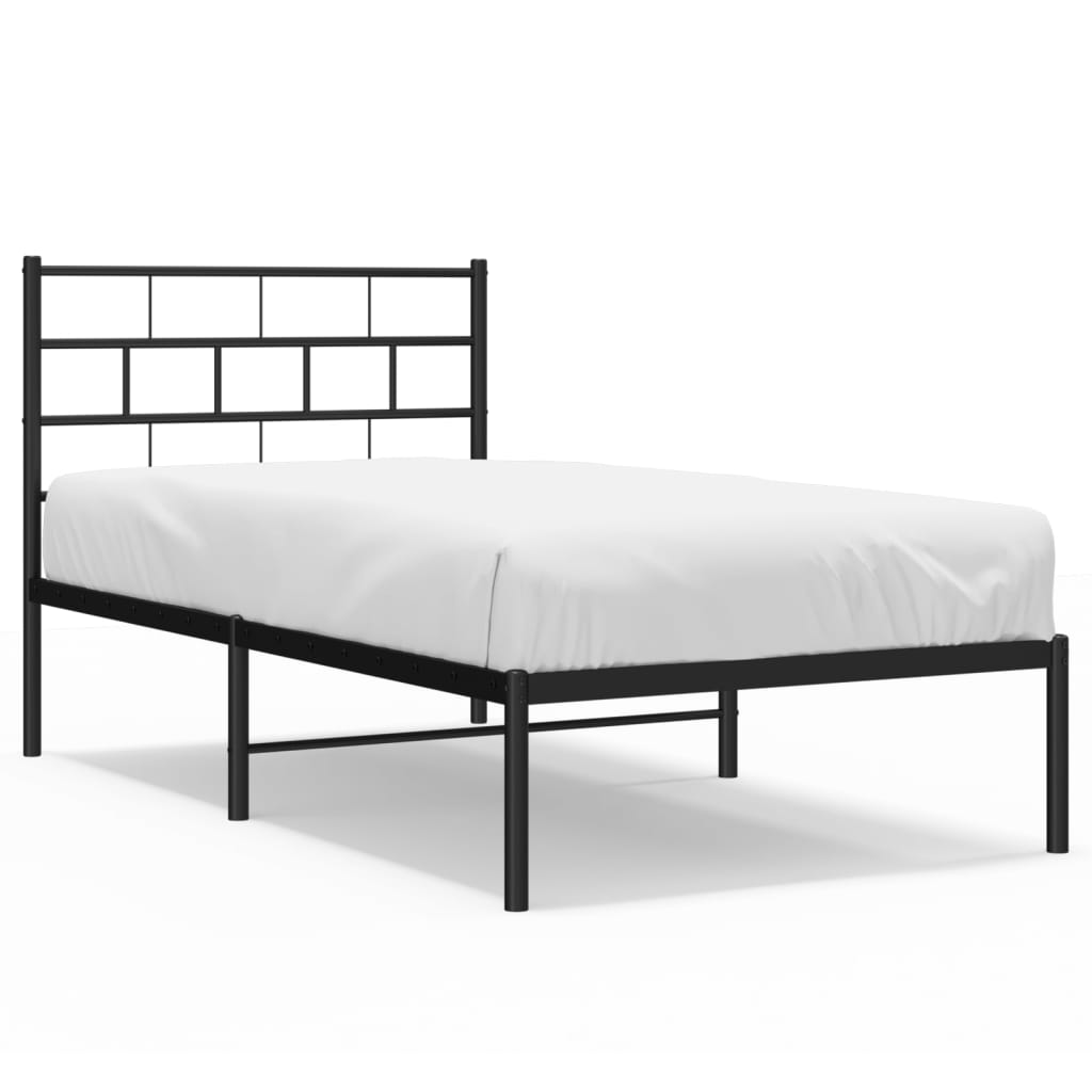 Metal Bed Frame without Mattress with Headboard Black 90x190cm