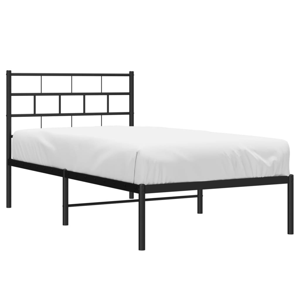 Metal Bed Frame without Mattress with Headboard Black 90x190cm