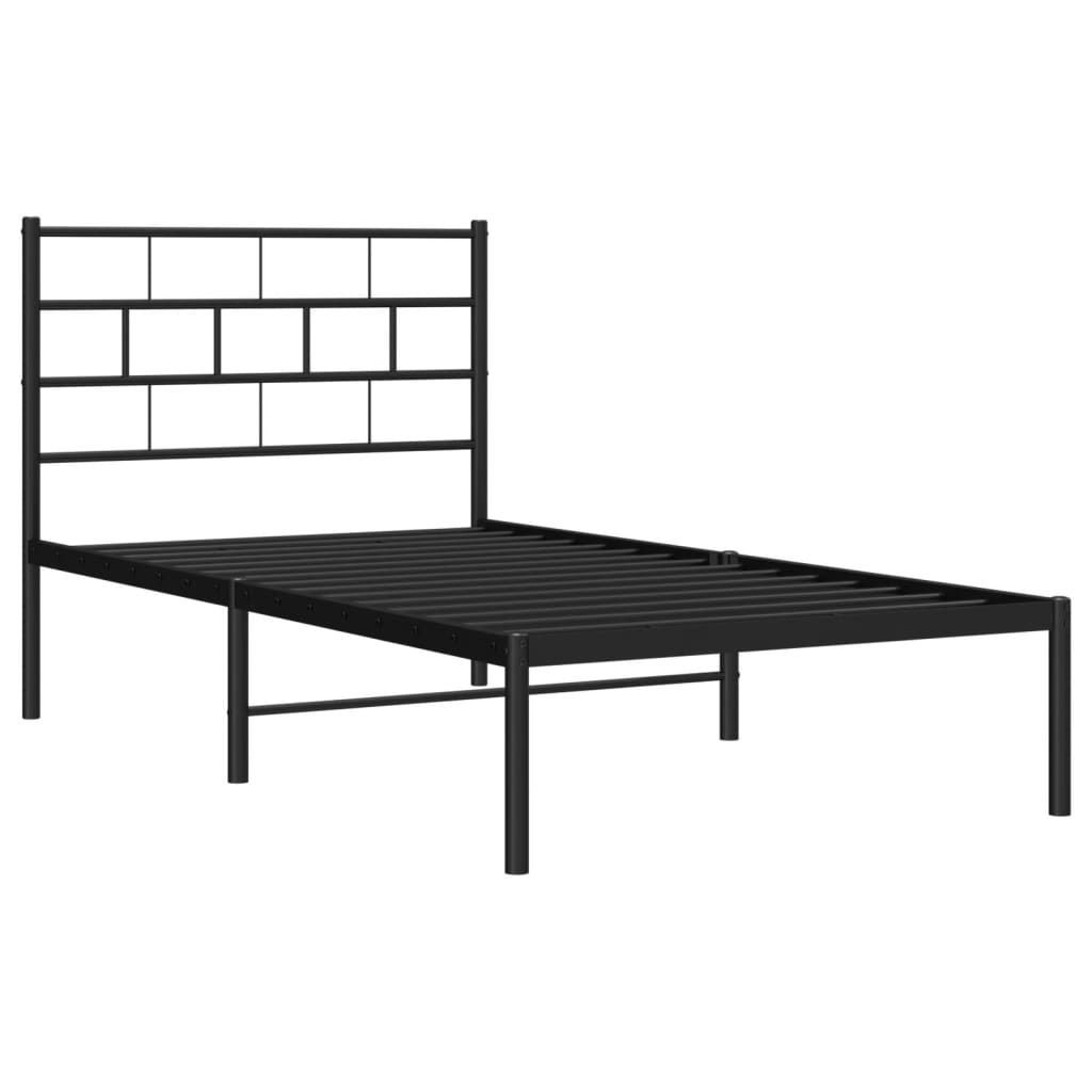Metal Bed Frame without Mattress with Headboard Black 90x190cm