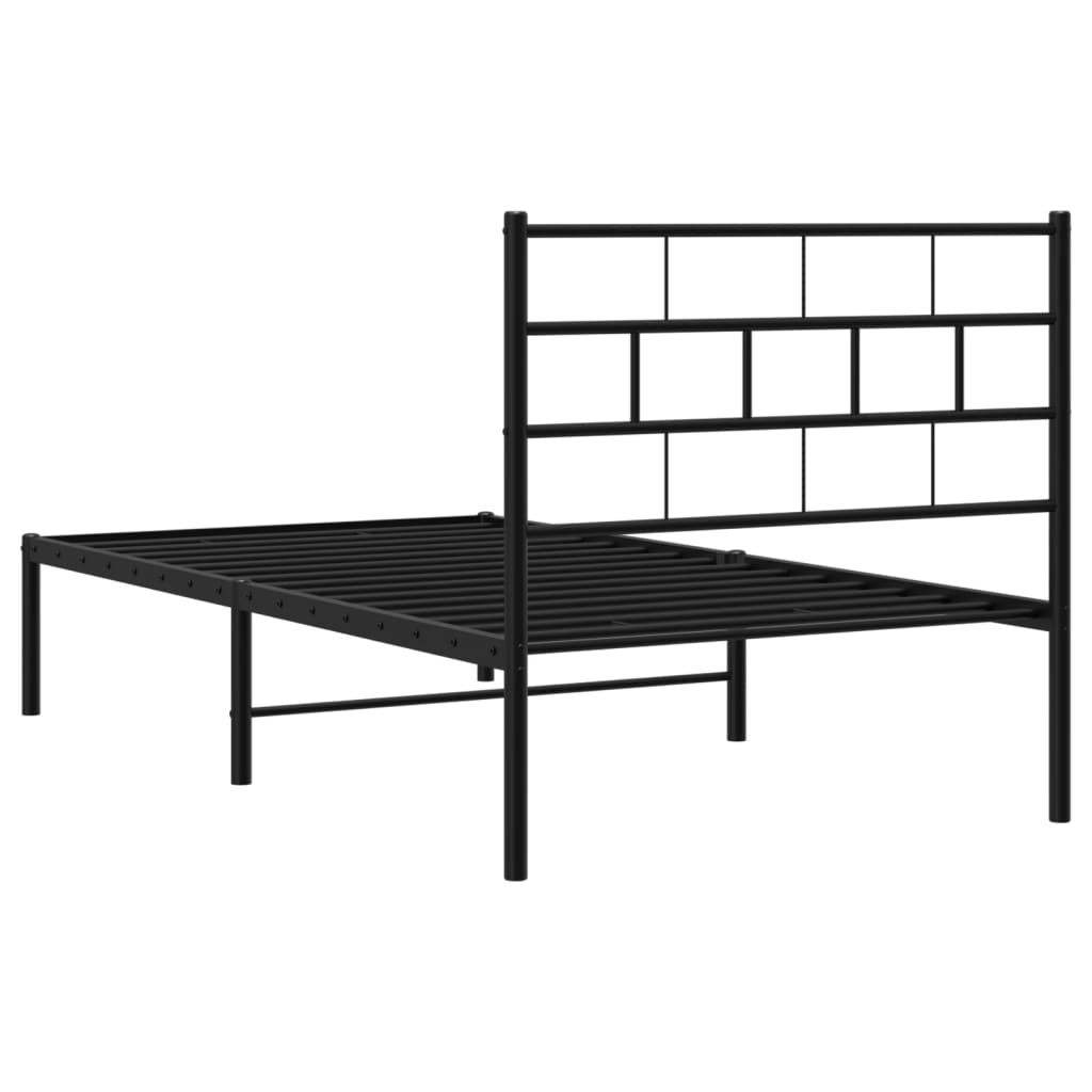 Metal Bed Frame without Mattress with Headboard Black 90x190cm