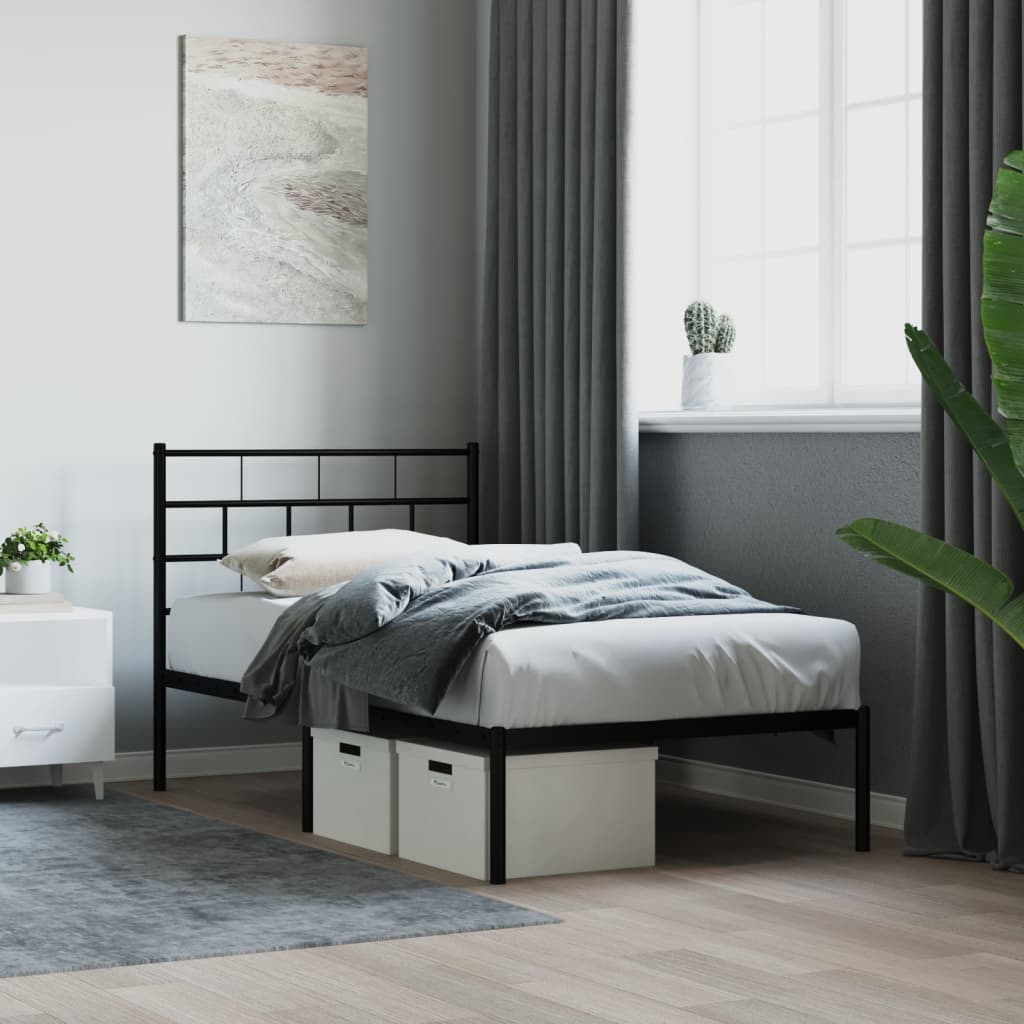 Metal Bed Frame without Mattress with Headboard Black 90x190cm