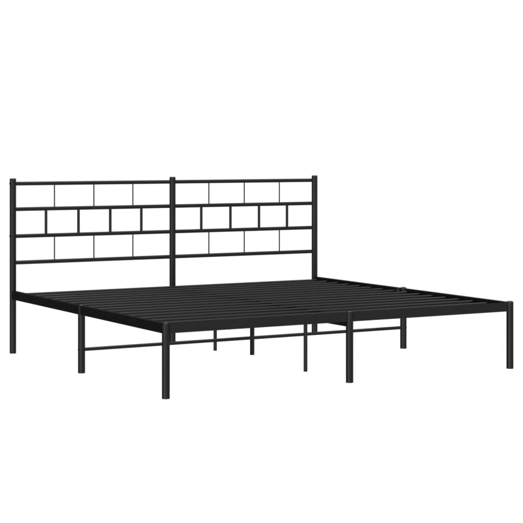 Metal Bed Frame without Mattress with Headboard Black 180x200cm