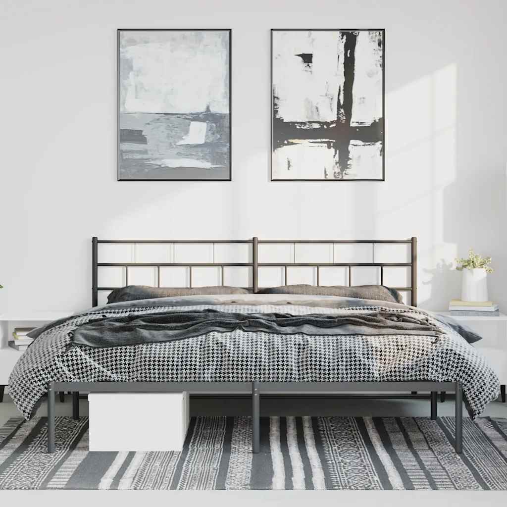Metal Bed Frame without Mattress with Headboard Black 183x213cm