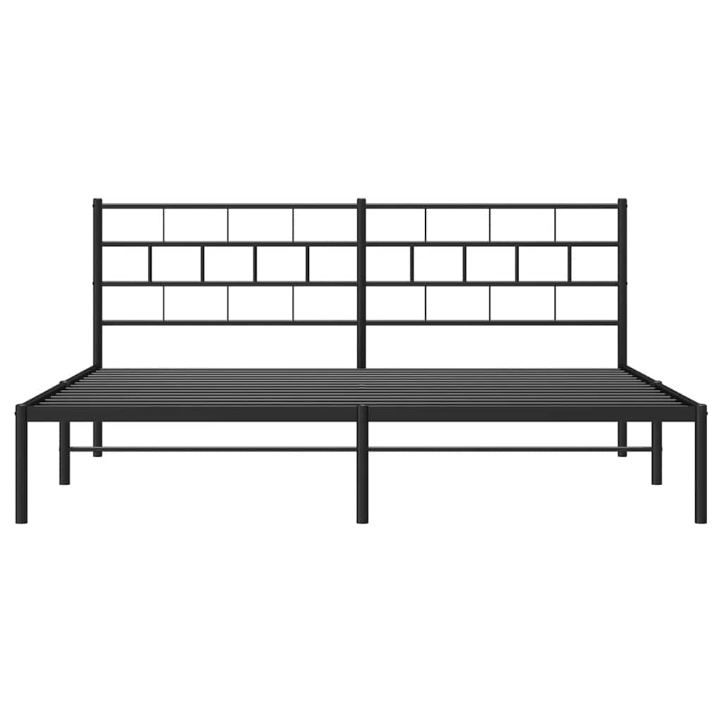 Metal Bed Frame without Mattress with Headboard Black 193x203cm