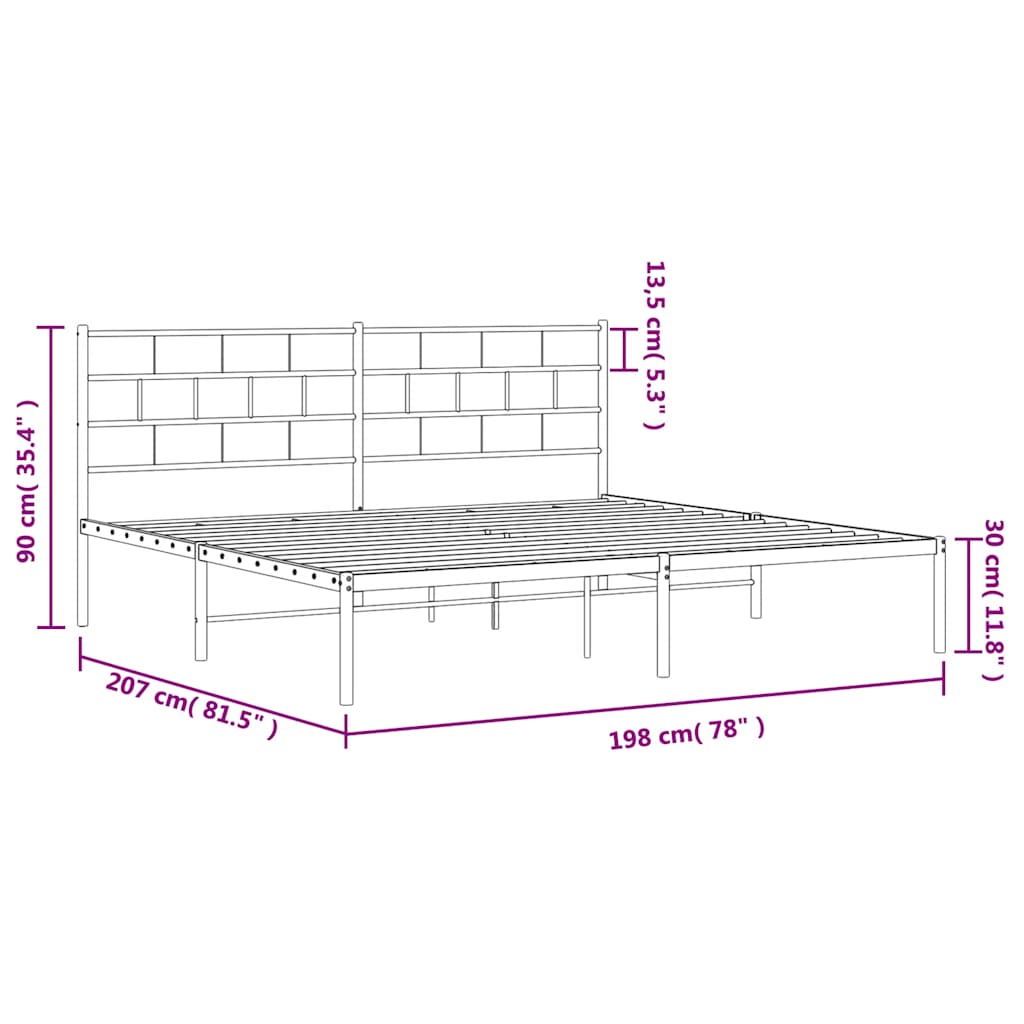 Metal Bed Frame without Mattress with Headboard Black 193x203cm