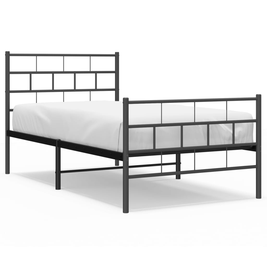 Metal Bed Frame without Mattress with Footboard Black 75x190cm