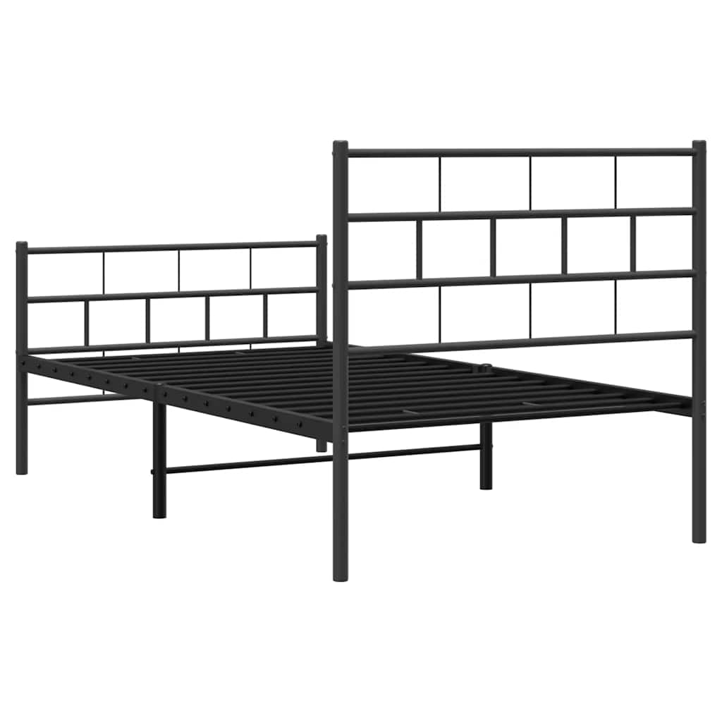 Metal Bed Frame without Mattress with Footboard Black 100x190cm