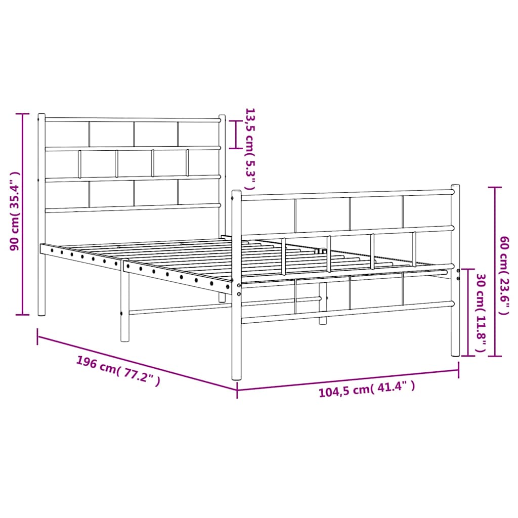 Metal Bed Frame without Mattress with Footboard Black 100x190cm