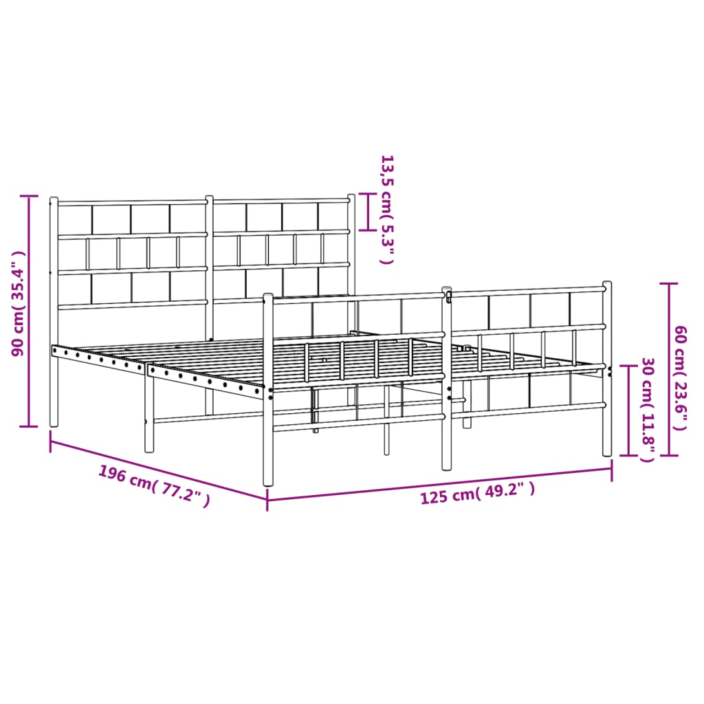 Metal Bed Frame without Mattress with Footboard Black 120x190cm
