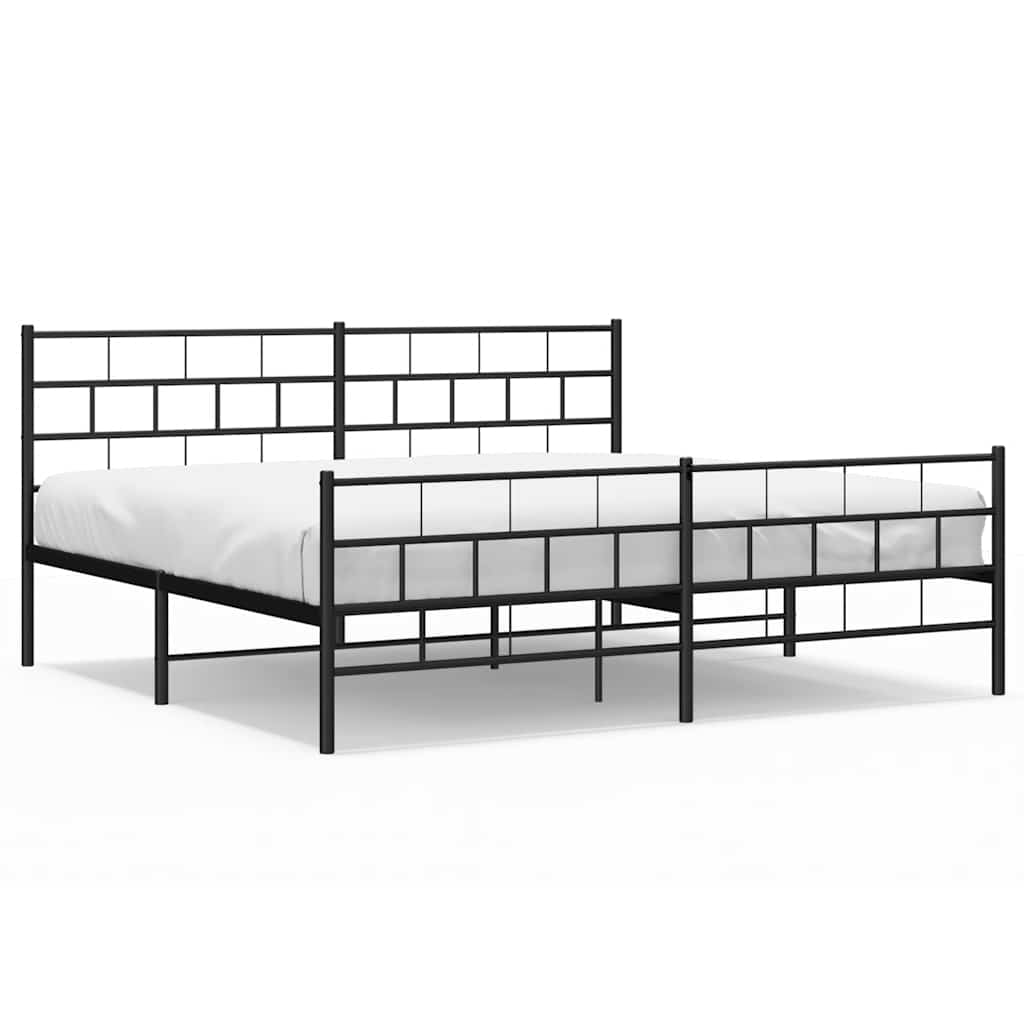 Metal Bed Frame without Mattress with Footboard Black 183x213cm