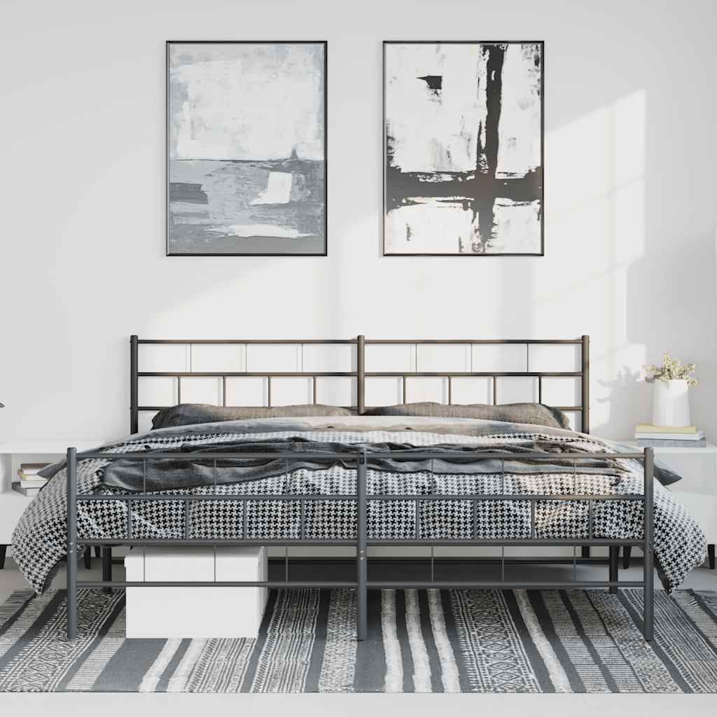 Metal Bed Frame without Mattress with Footboard Black 193x203cm