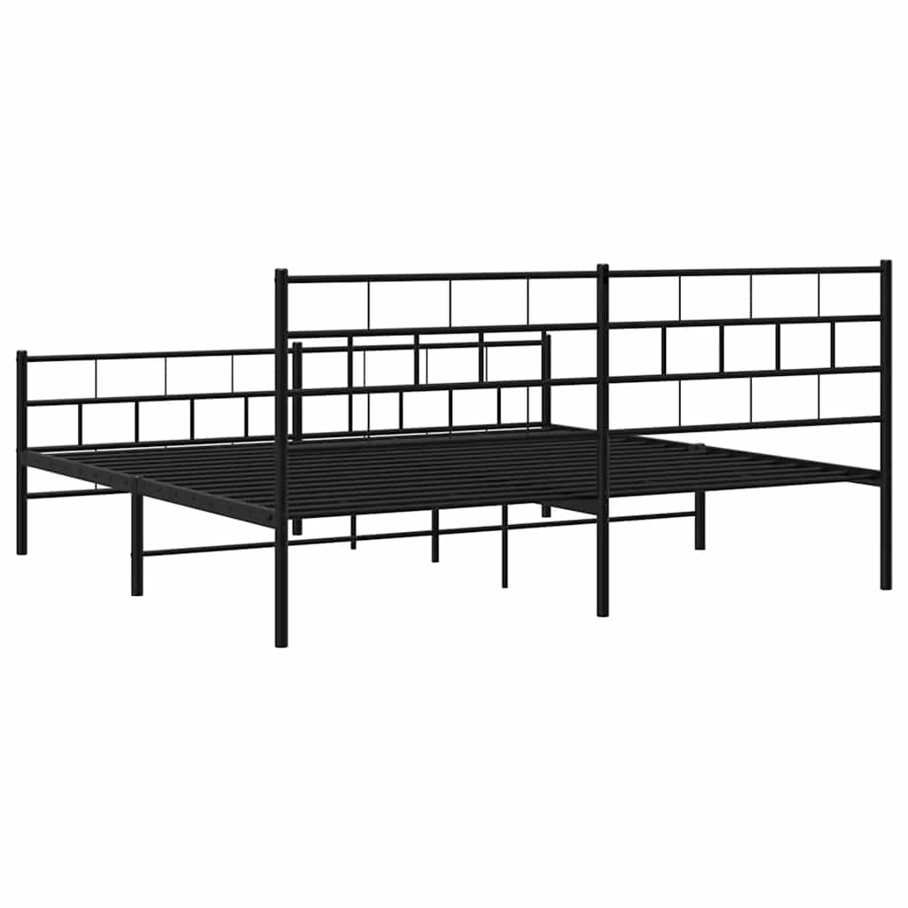 Metal Bed Frame without Mattress with Footboard Black 193x203cm