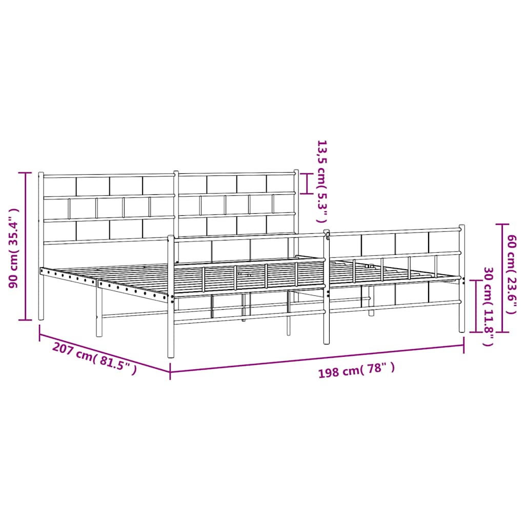 Metal Bed Frame without Mattress with Footboard Black 193x203cm