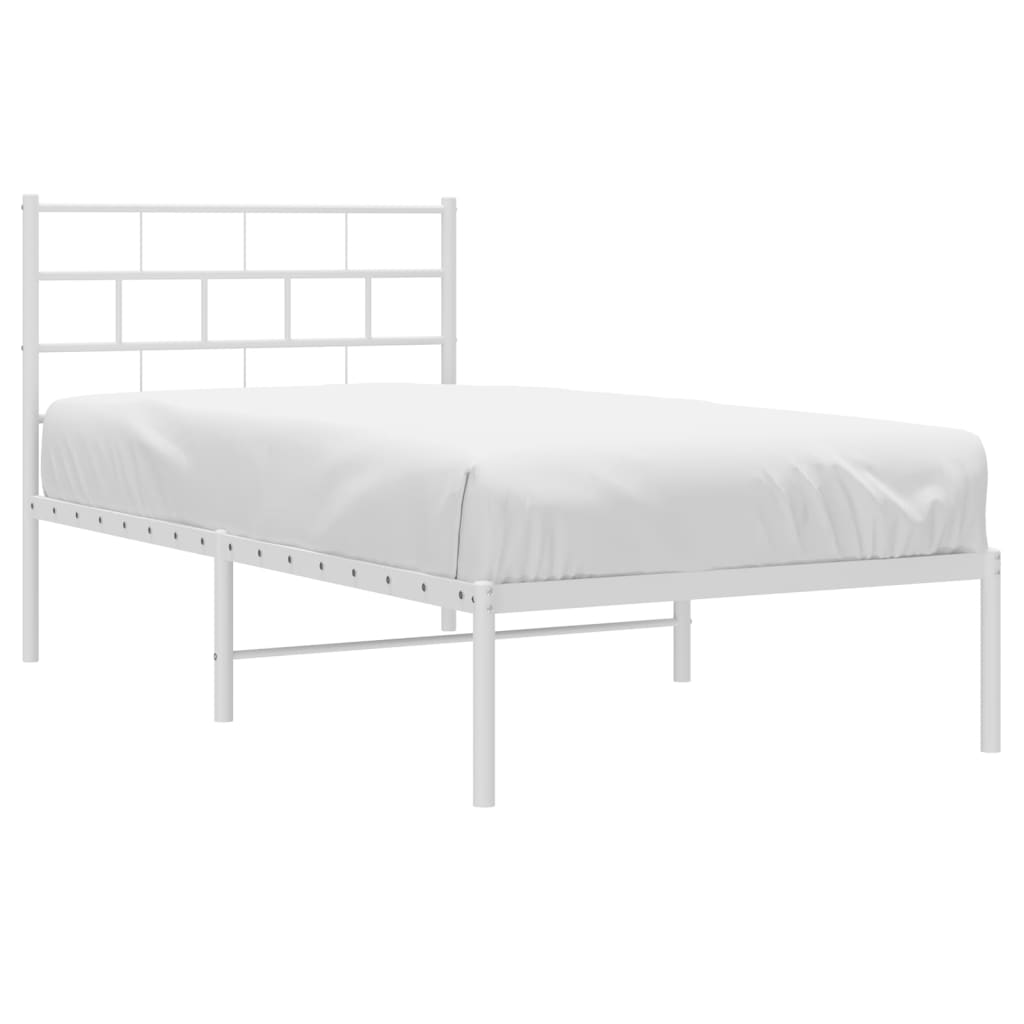 Metal Bed Frame without Mattress with Headboard White 75x190cm