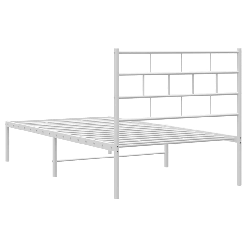 Metal Bed Frame without Mattress with Headboard White 75x190cm