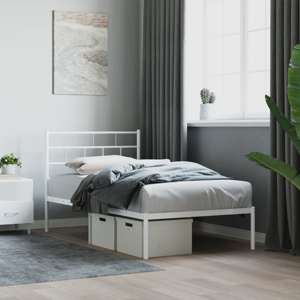 Metal Bed Frame without Mattress with Headboard White 75x190cm