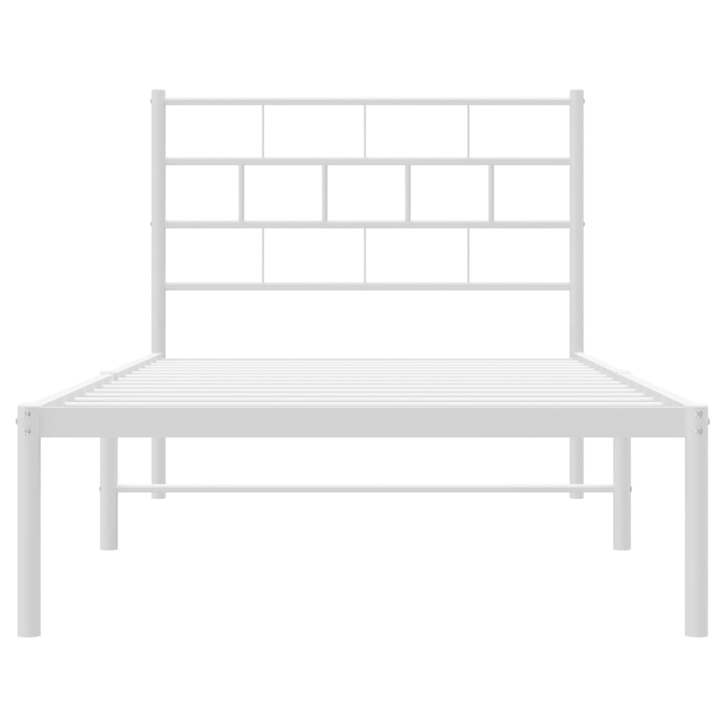 Metal Bed Frame without Mattress with Headboard White 90x190cm