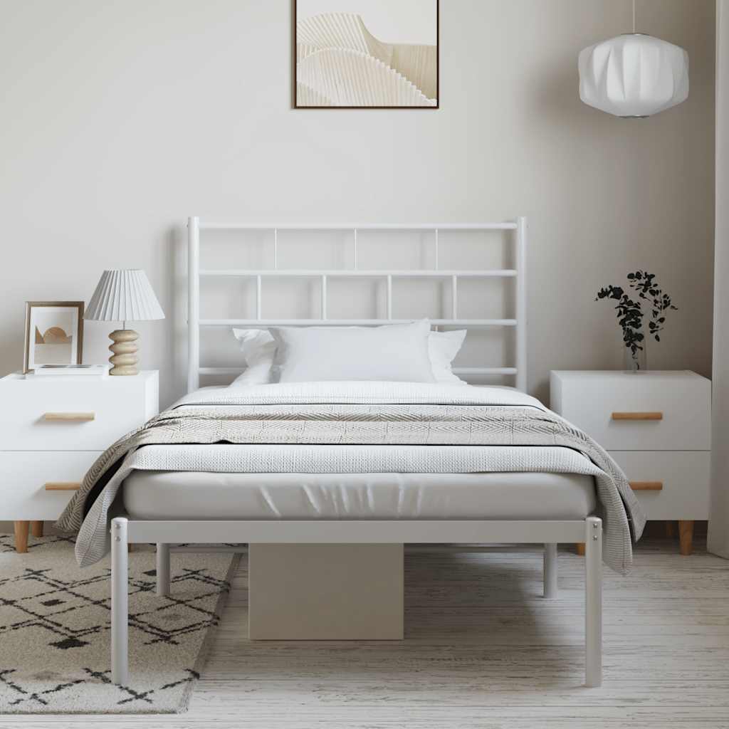 Metal Bed Frame without Mattress with Headboard White 100x200cm