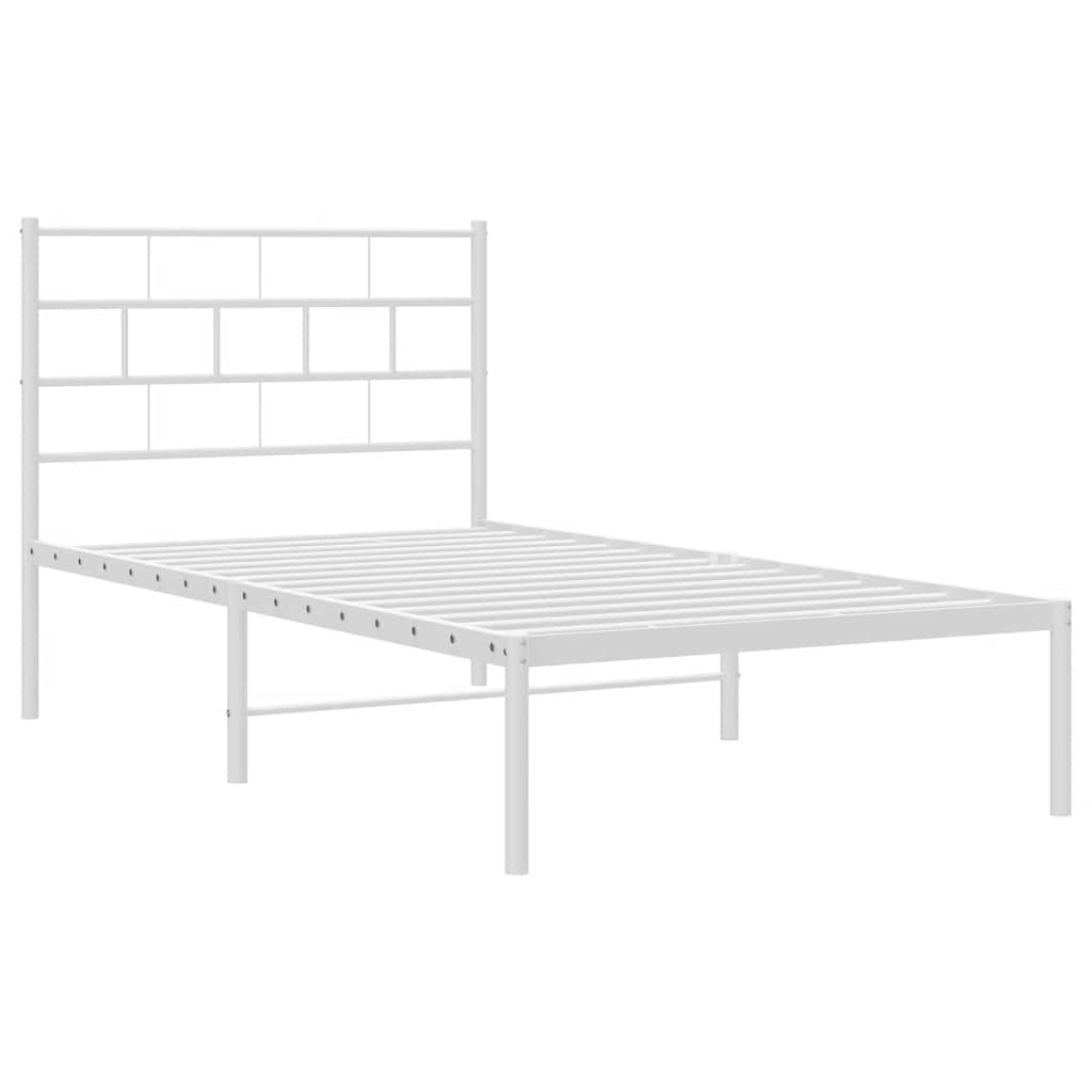 Metal Bed Frame without Mattress with Headboard White 100x200cm