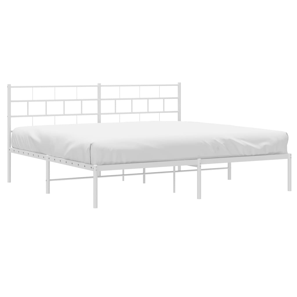 Metal Bed Frame without Mattress with Headboard White 180x200cm