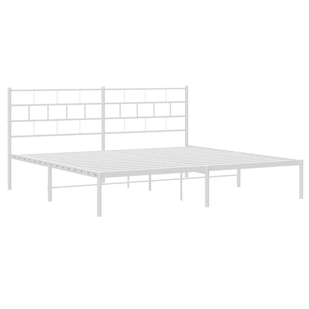 Metal Bed Frame without Mattress with Headboard White 183x213cm